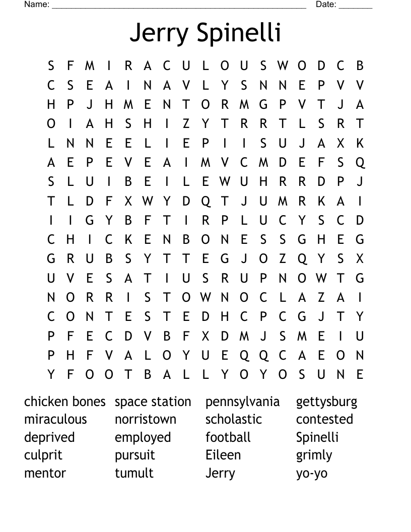 Jerry Spinelli Word Search