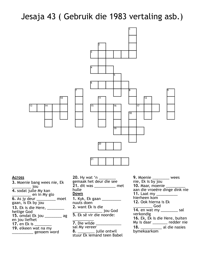 Jesaja 43 ( Gebruik die 1983 vertaling asb.) Crossword