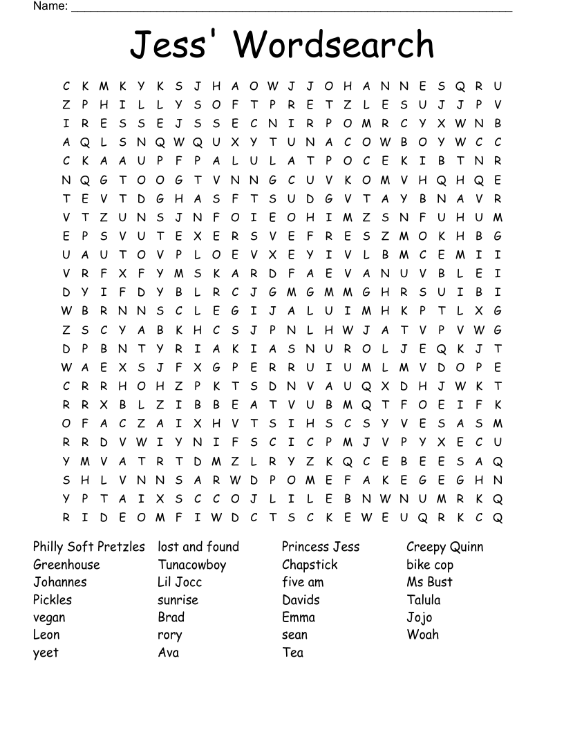 Jess' Wordsearch