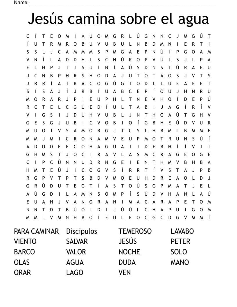 Jesús camina sobre el agua Word Search