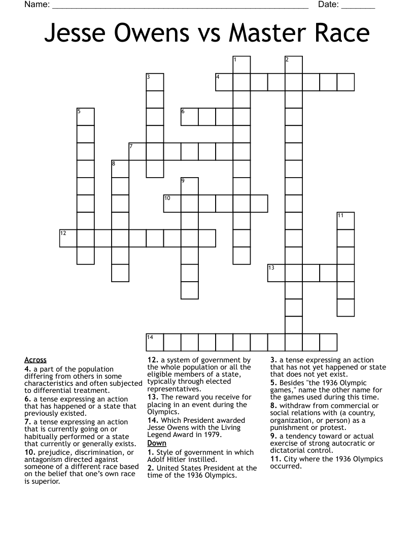 Jesse Owens vs Master Race Crossword