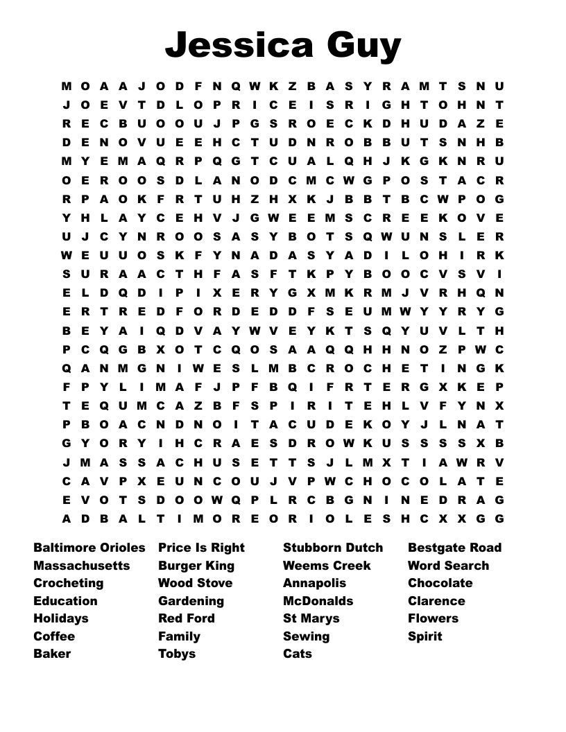 Jessica Guy Word Search