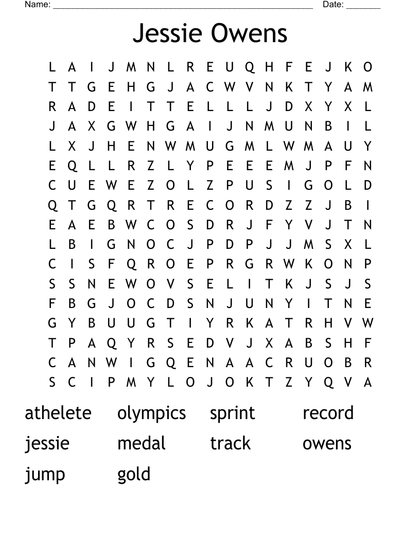 Jessie Owens Word Search