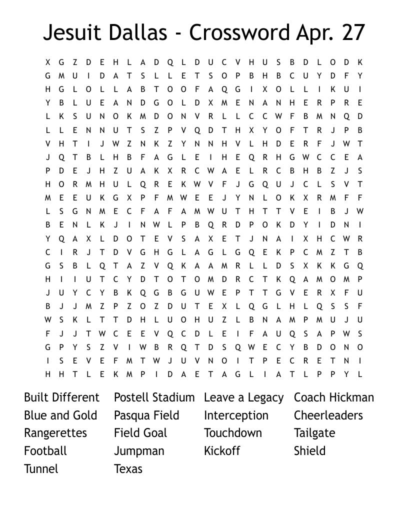 Jesuit Dallas - Crossword Apr. 27 Word Search