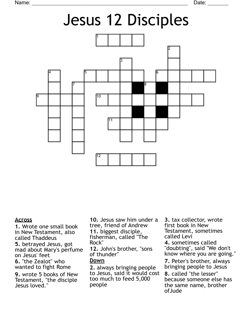 Jesus 12 Disciples Crossword