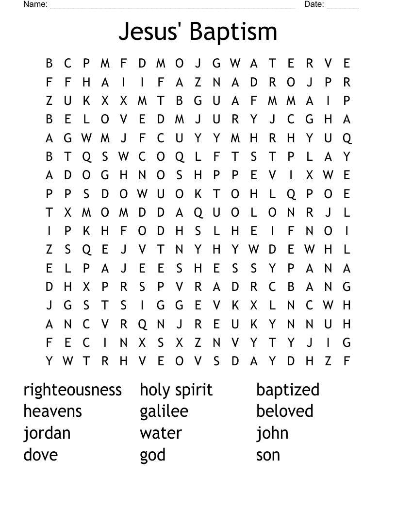 Jesus' Baptism Word Search