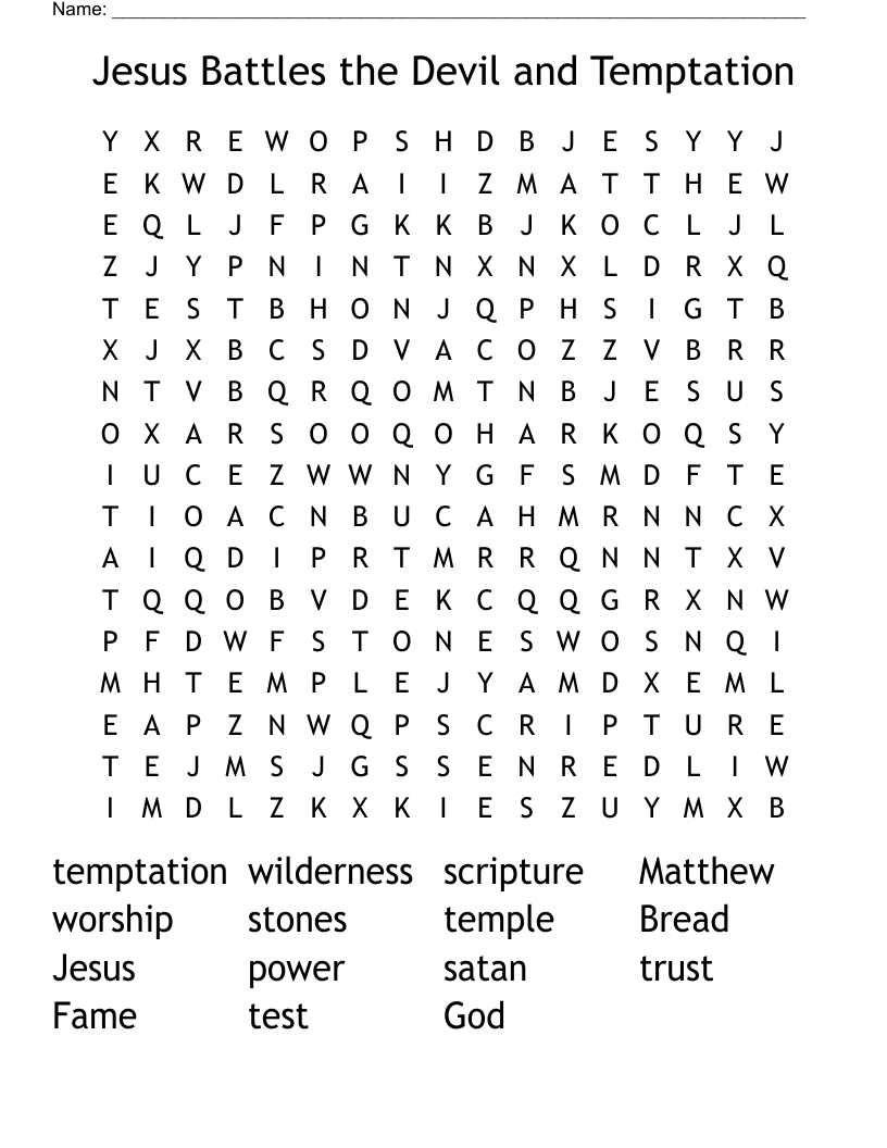 Jesus Battles the Devil and Temptation Word Search