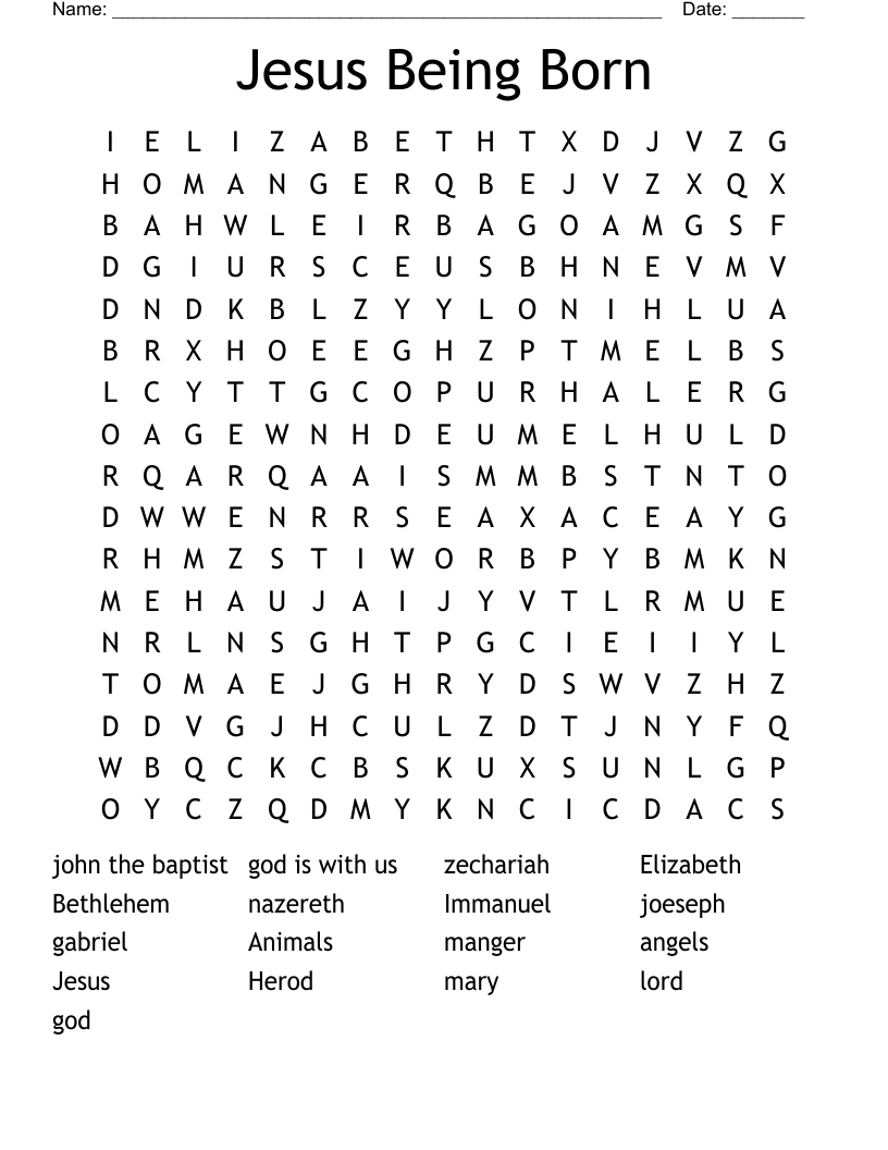 Jesus Being Born Word Search