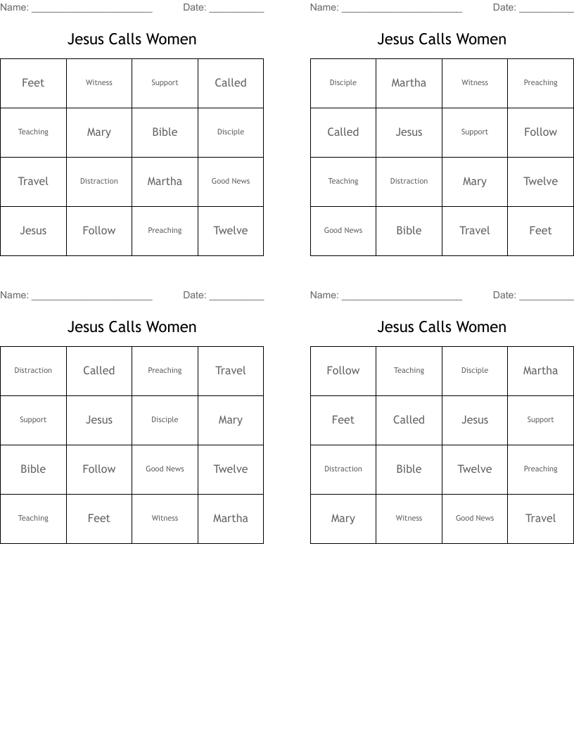 Jesus Calls Women Bingo Cards