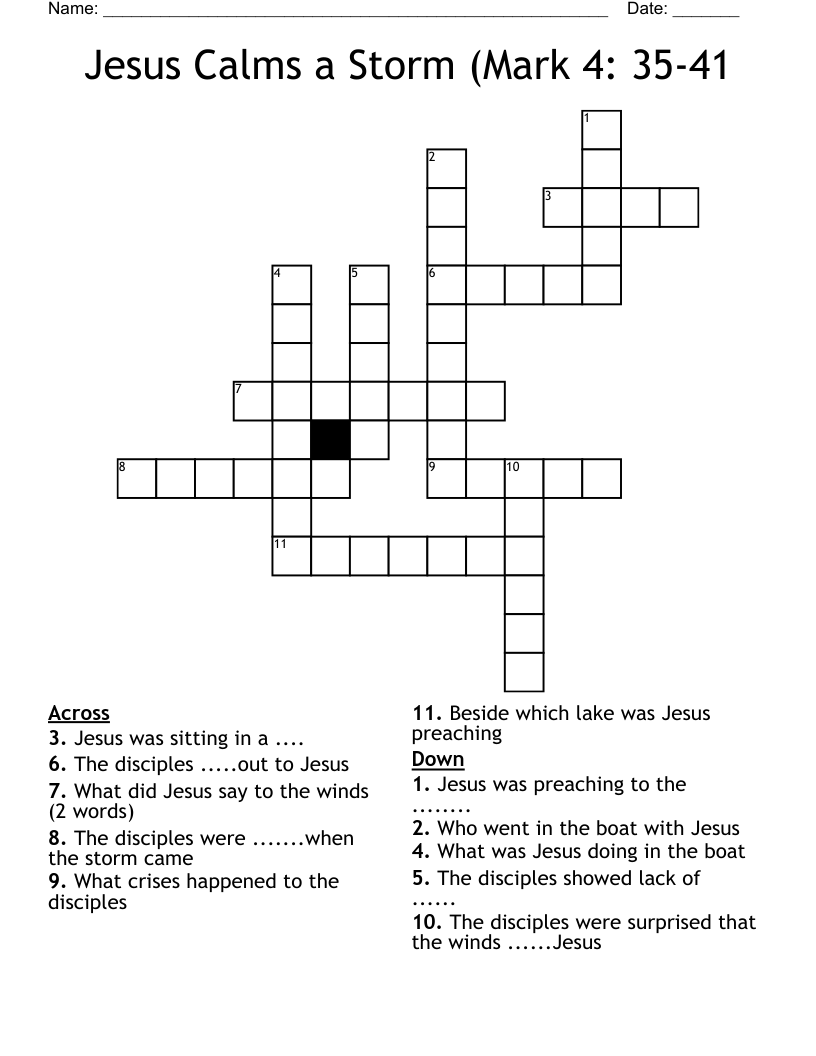 Jesus Calms a Storm (Mark 4: 35-41 Crossword