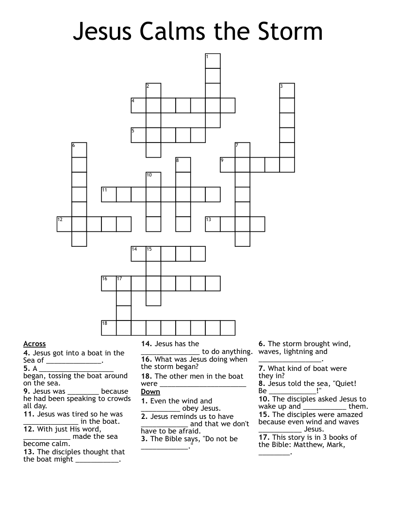 Jesus Calms the Storm Crossword