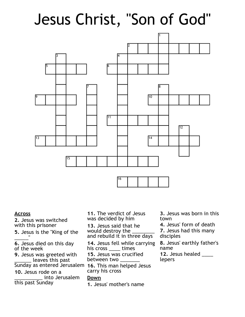 Jesus Christ, "Son of God" Crossword
