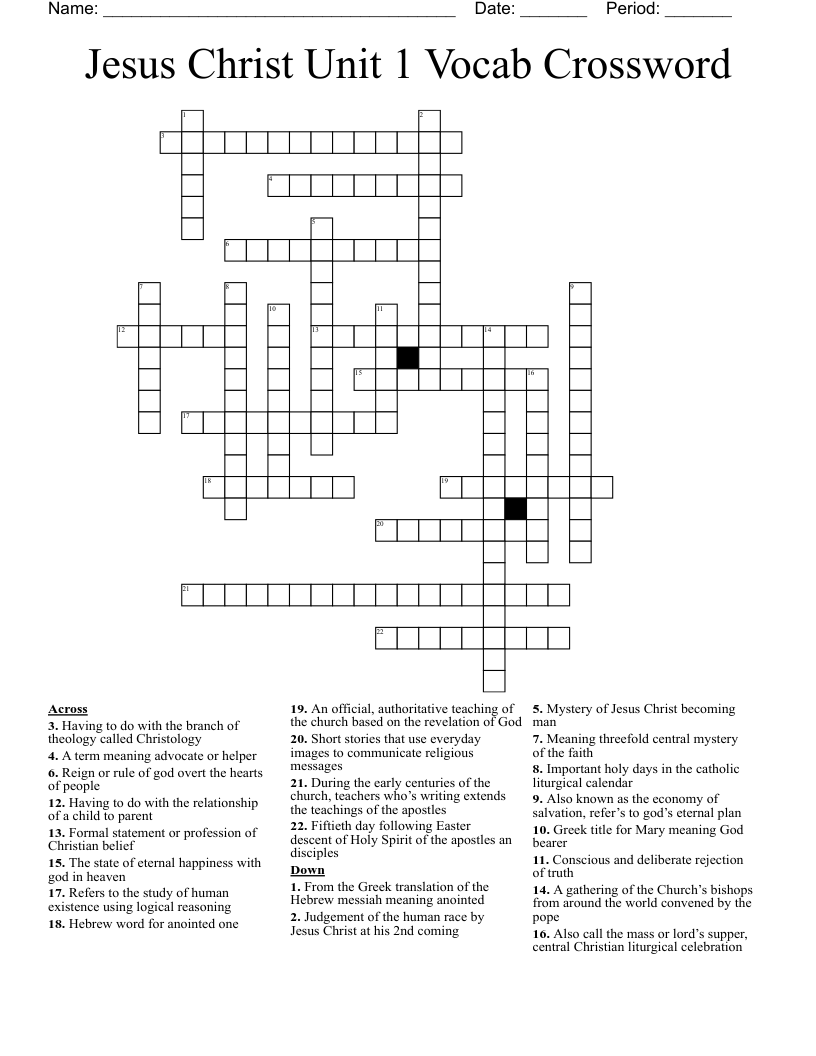 Jesus Christ Unit 1 Vocab Crossword