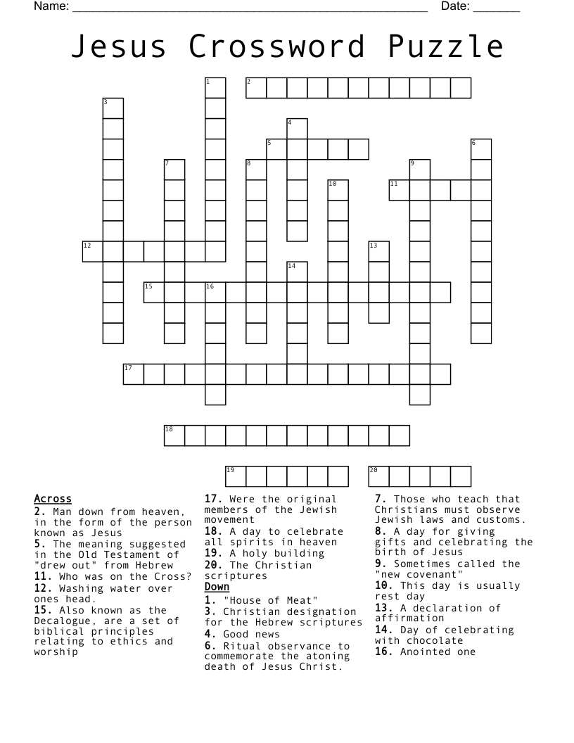 Jesus Crossword Puzzle 