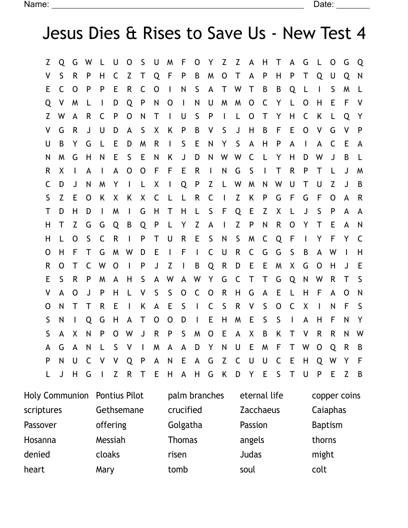 Jesus Dies & Rises to Save Us - New Test 4 Word Search