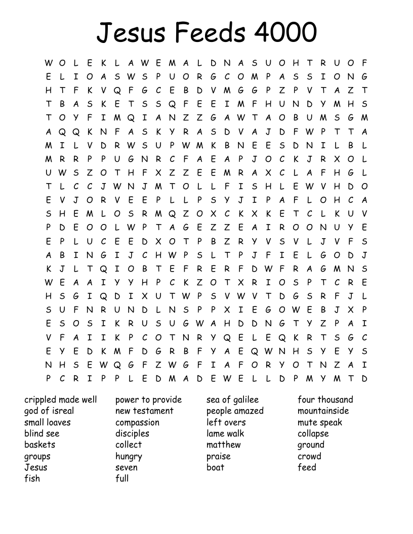 Jesus Feeds 4000 Word Search