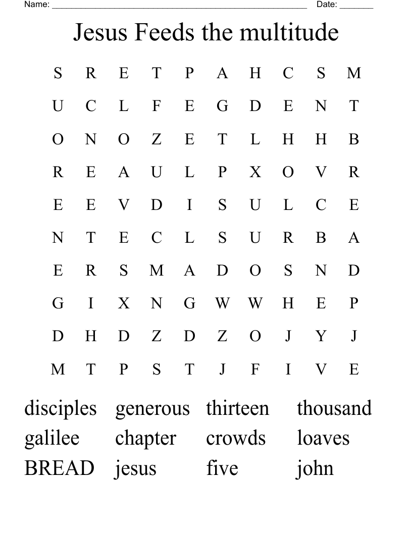 Jesus Feeds the multitude Word Search