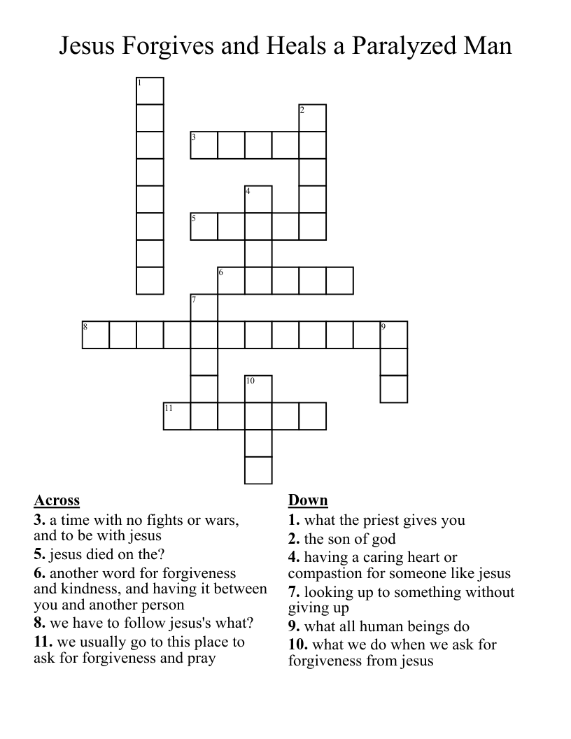 Jesus Forgives and Heals a Paralyzed Man Crossword
