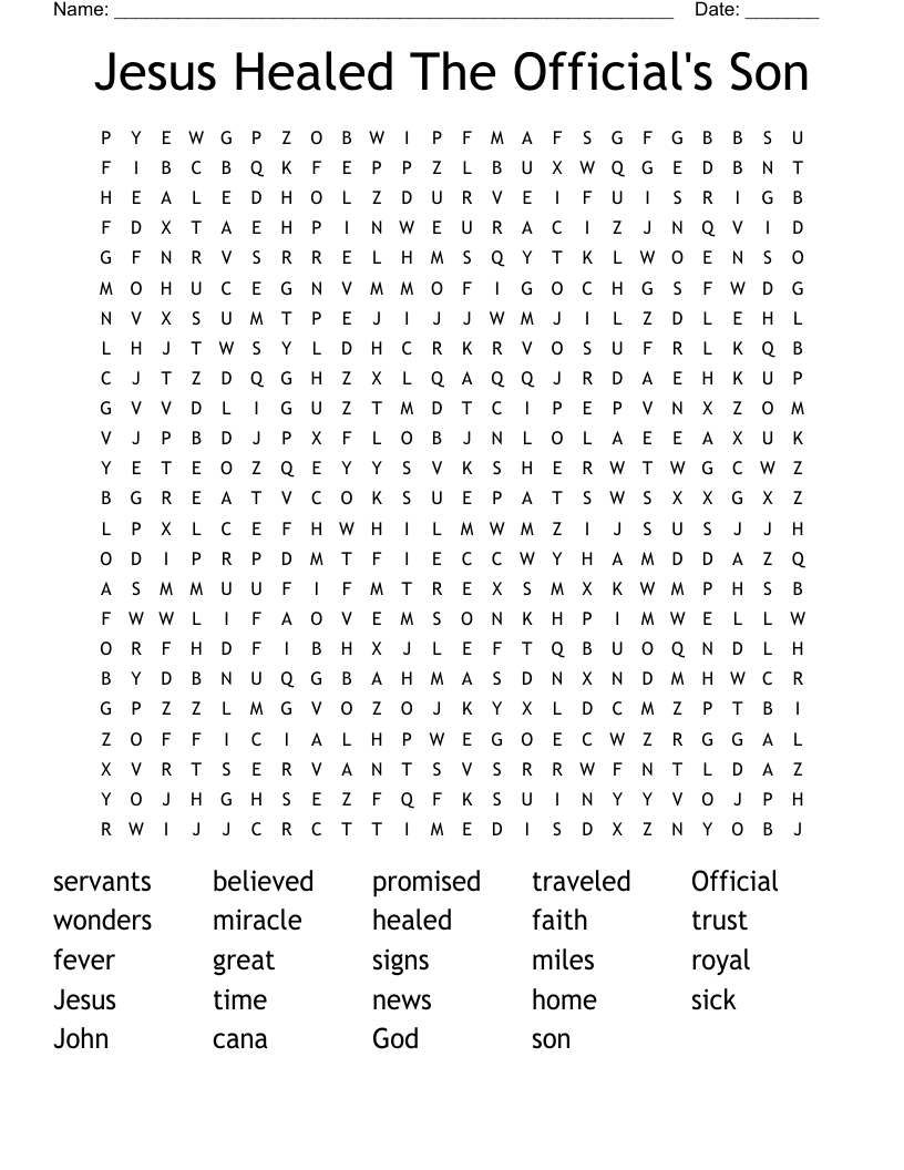 Jesus Healed The Official's Son Word Search