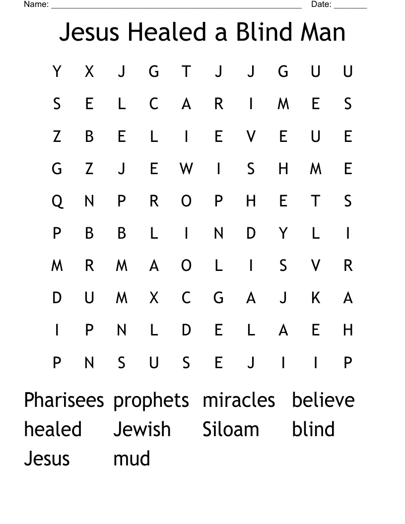 Jesus Healed a Blind Man Word Search