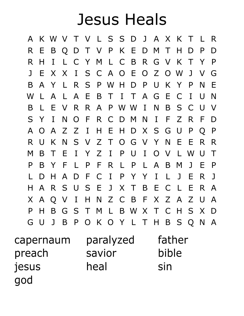 Jesus Heals Word Search