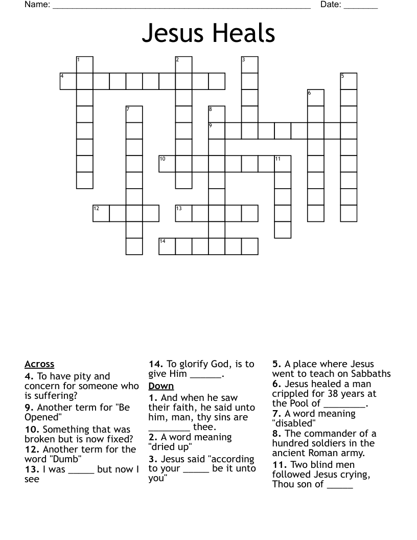 Jesus Heals Crossword
