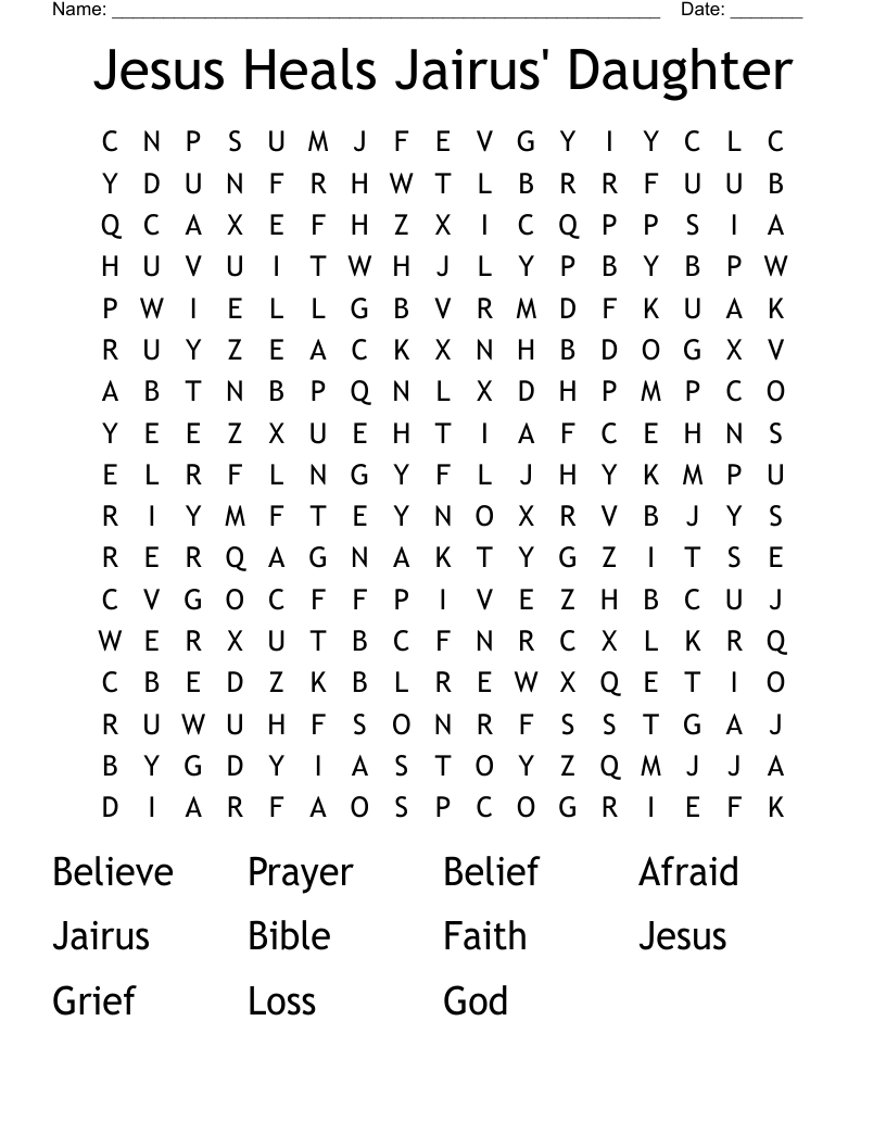 Jesus Heals Jairus' Daughter Word Search