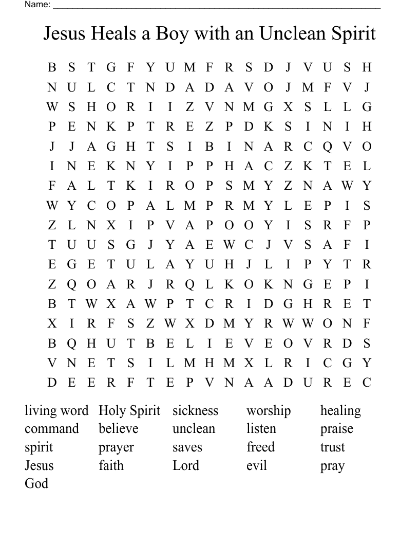 Jesus Heals a Boy with an Unclean Spirit Word Search