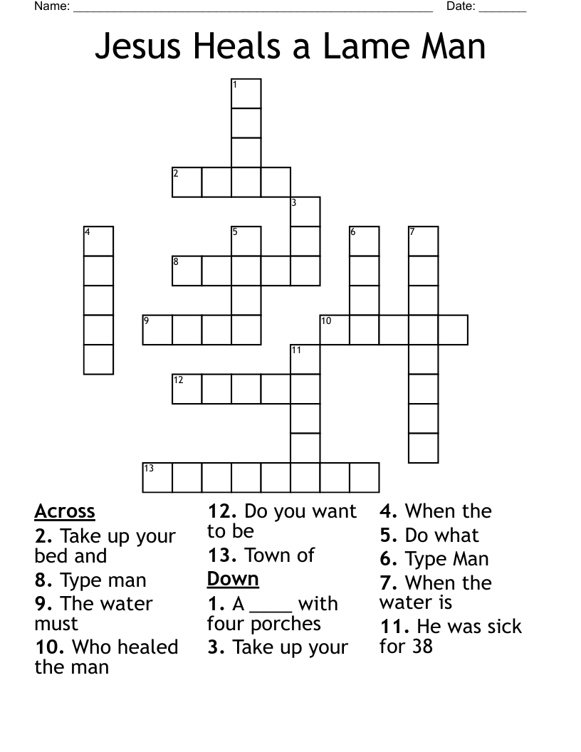Jesus Heals a Lame Man Crossword
