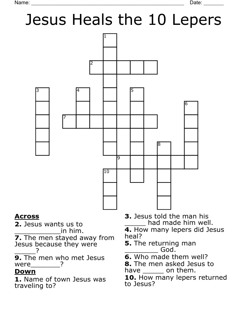 Jesus Heals the 10 Lepers Crossword