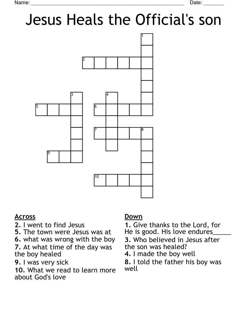 Jesus Heals the Official's son Crossword