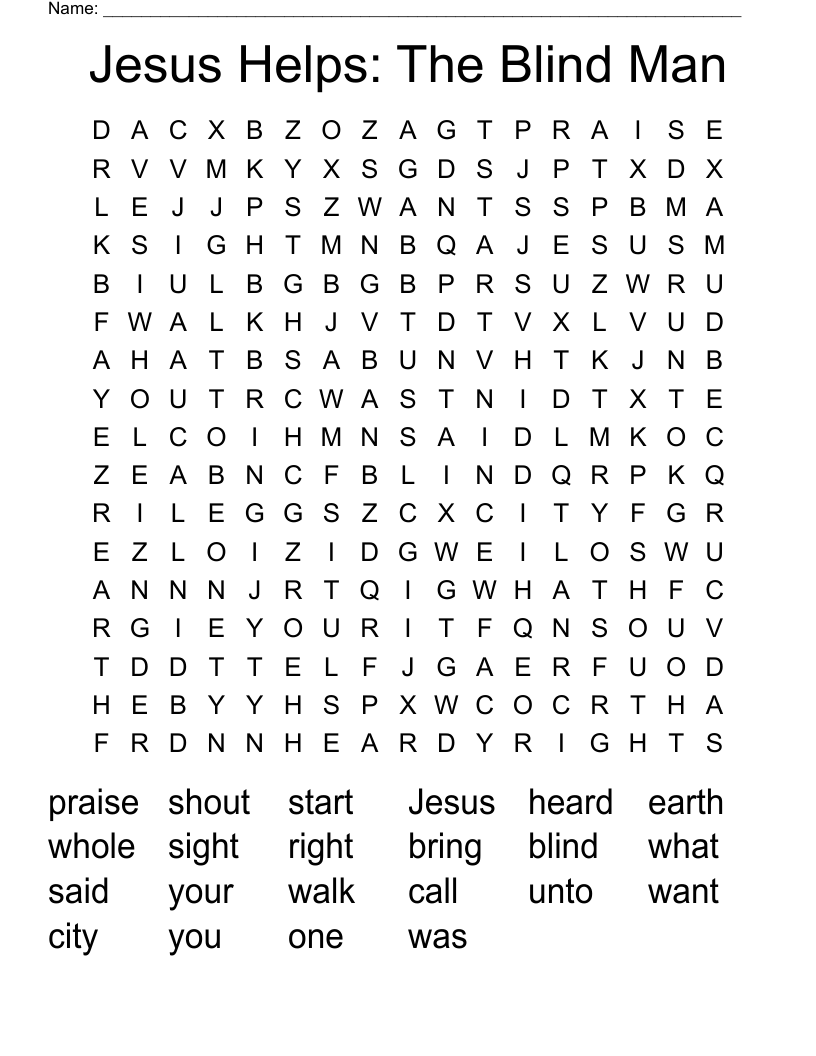 Jesus Helps: The Blind Man Word Search