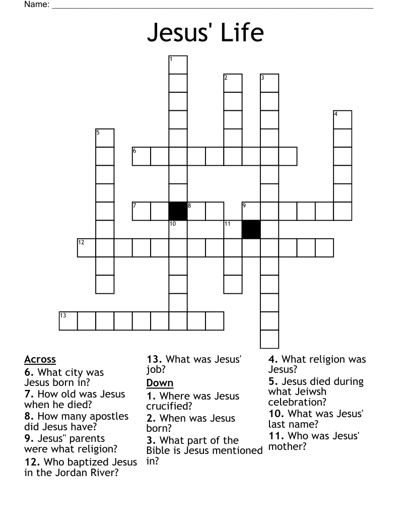 Jesus' Life Crossword