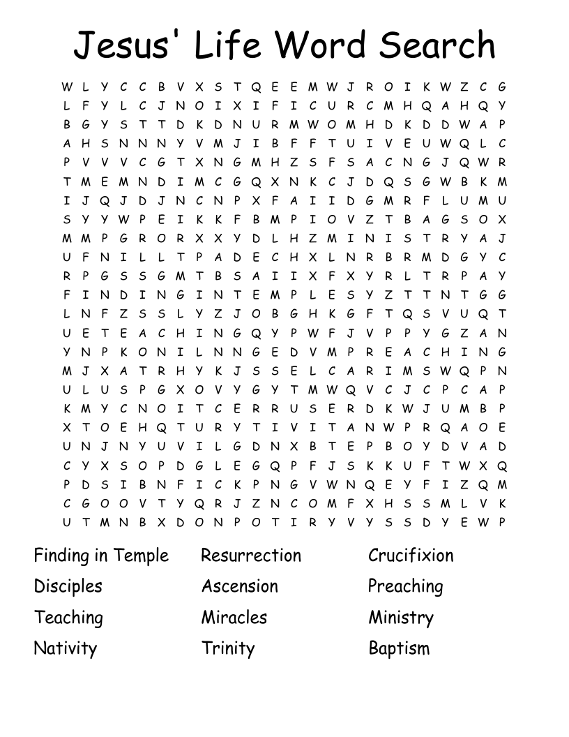 Jesus' Life Word Search 