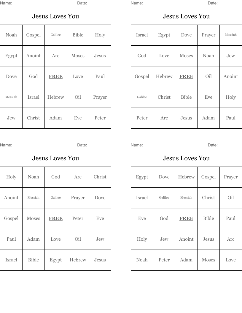 Jesus Loves You Bingo Cards