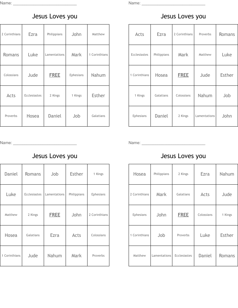 Jesus Loves you Bingo Cards