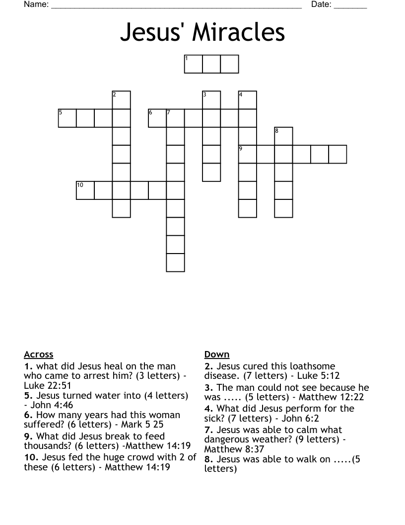 Jesus' Miracles Crossword