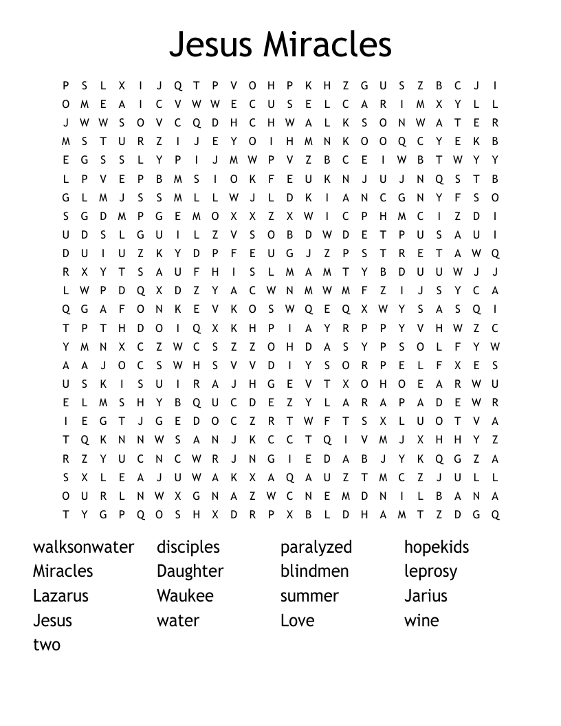 Jesus Miracles Word Search