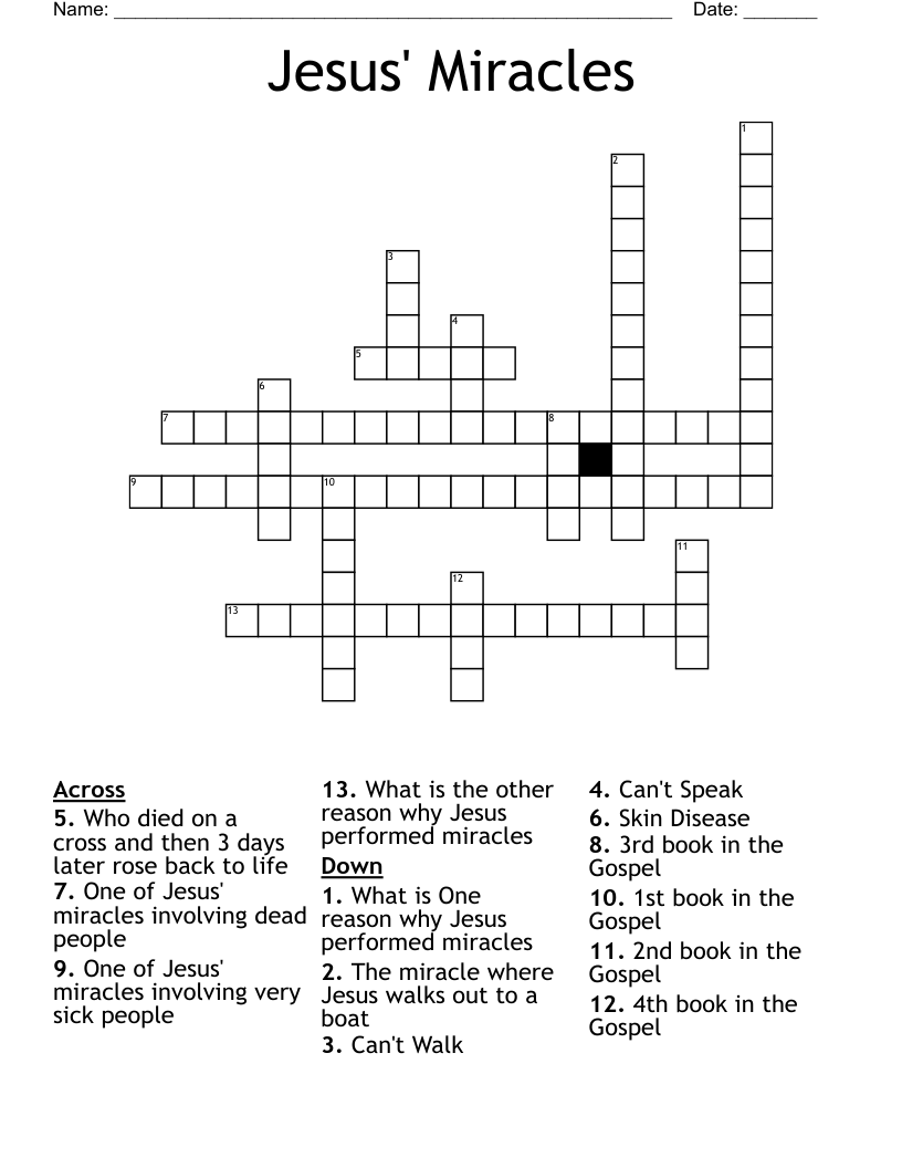 Jesus' Miracles Crossword