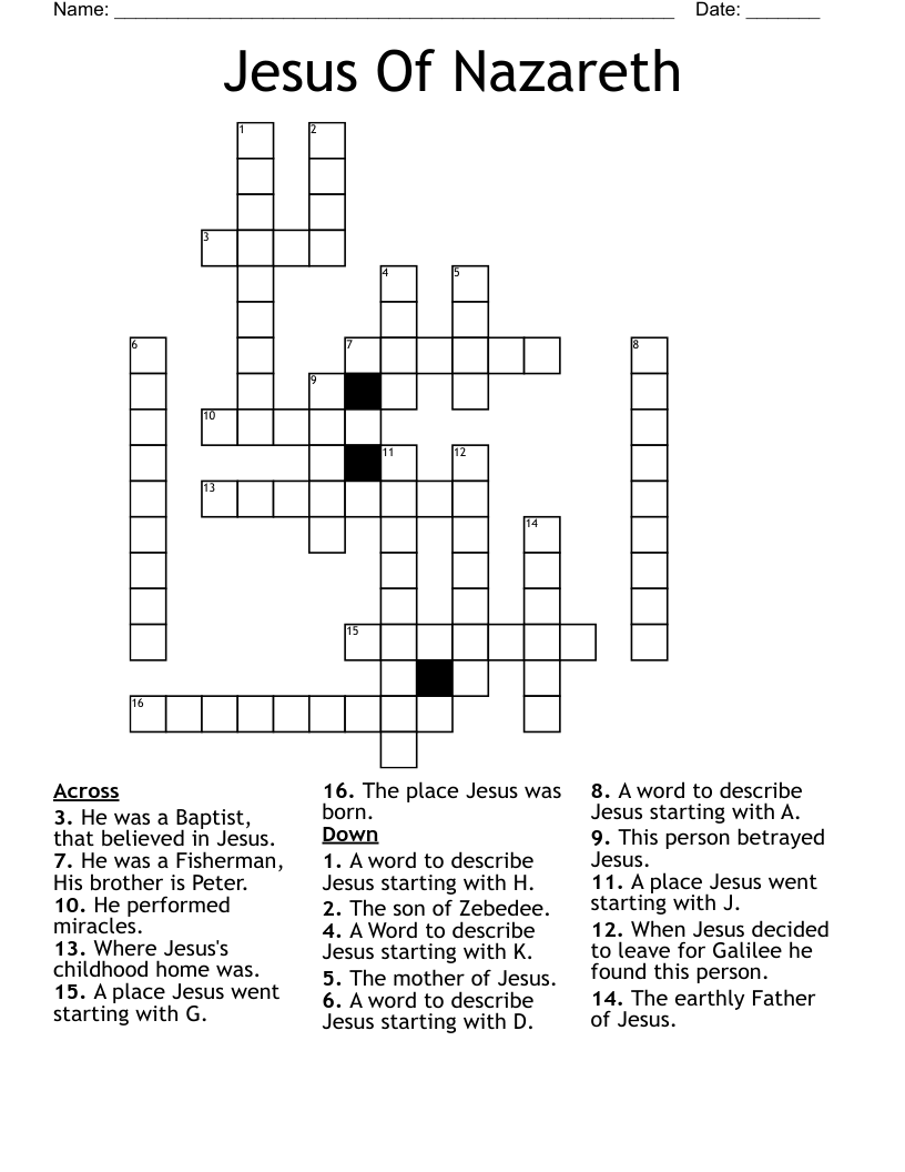 Jesus Of Nazareth Crossword