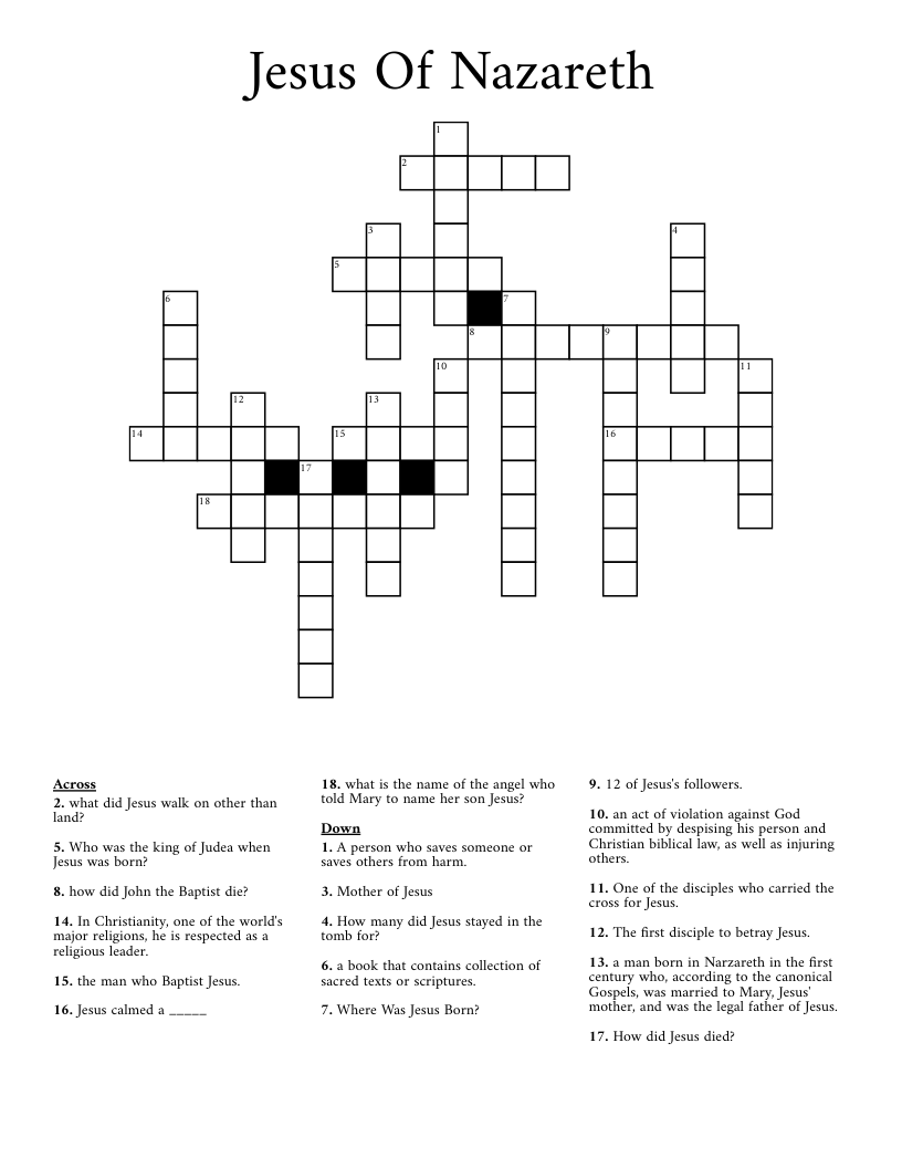 Jesus Of Nazareth Crossword
