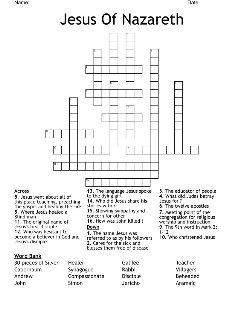Jesus Of Nazareth  Crossword