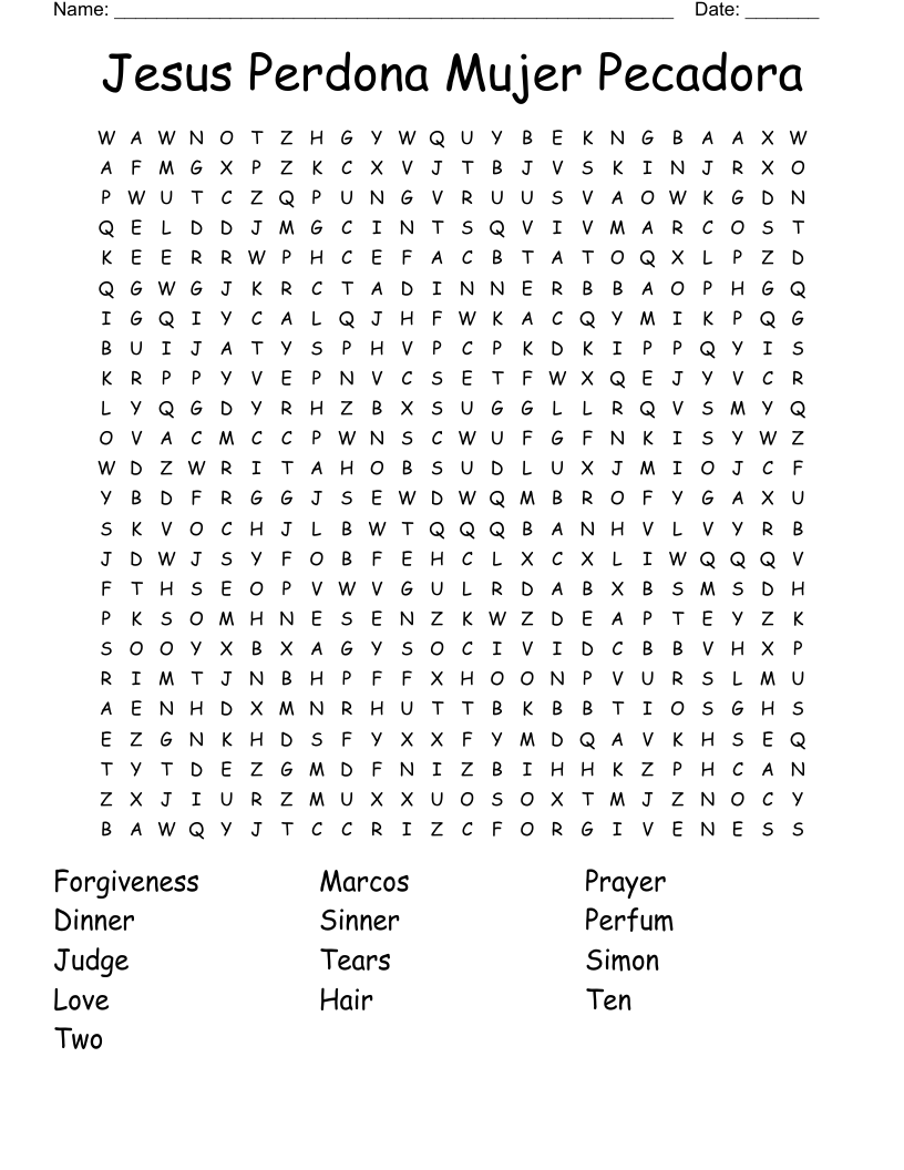 Jesus Perdona Mujer Pecadora  Word Search