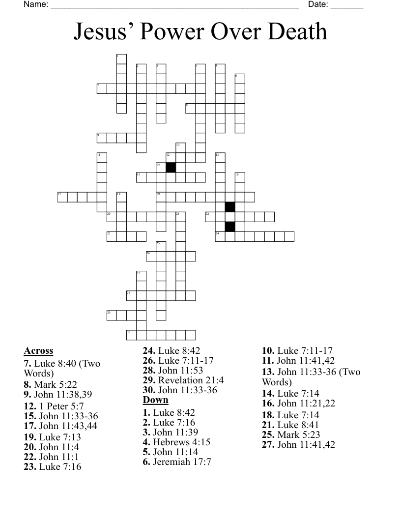 Jesus’ Power Over Death Crossword