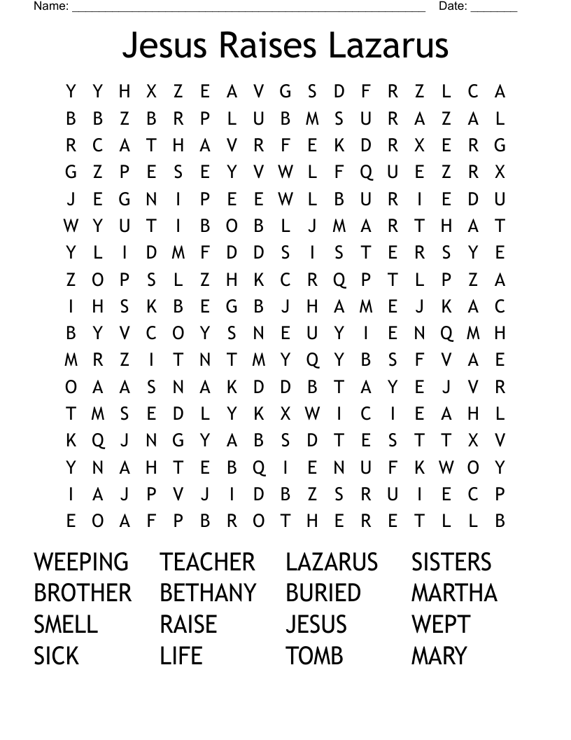 Jesus Raises Lazarus Word Search