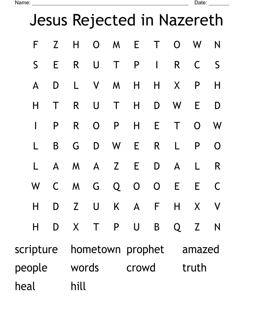 Jesus Rejected in Nazereth Word Search