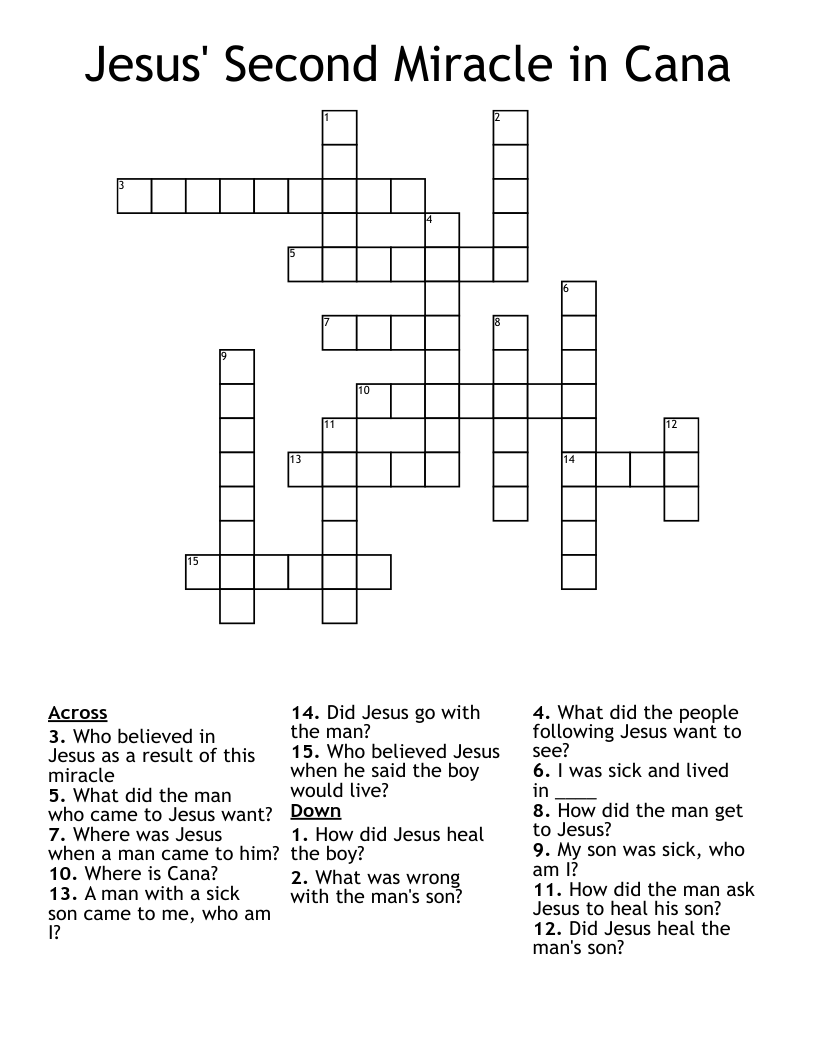 Jesus' Second Miracle in Cana Crossword