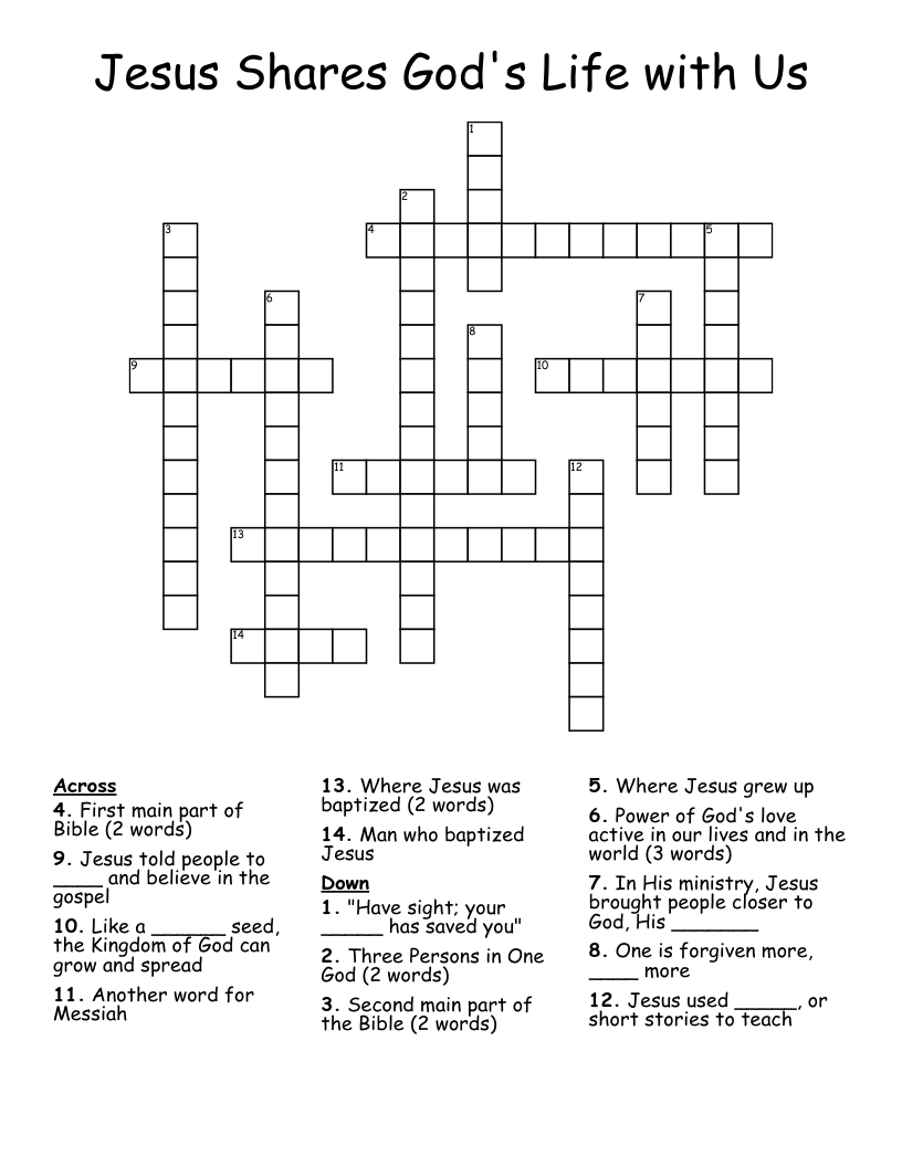 Jesus Shares God's Life with Us Crossword