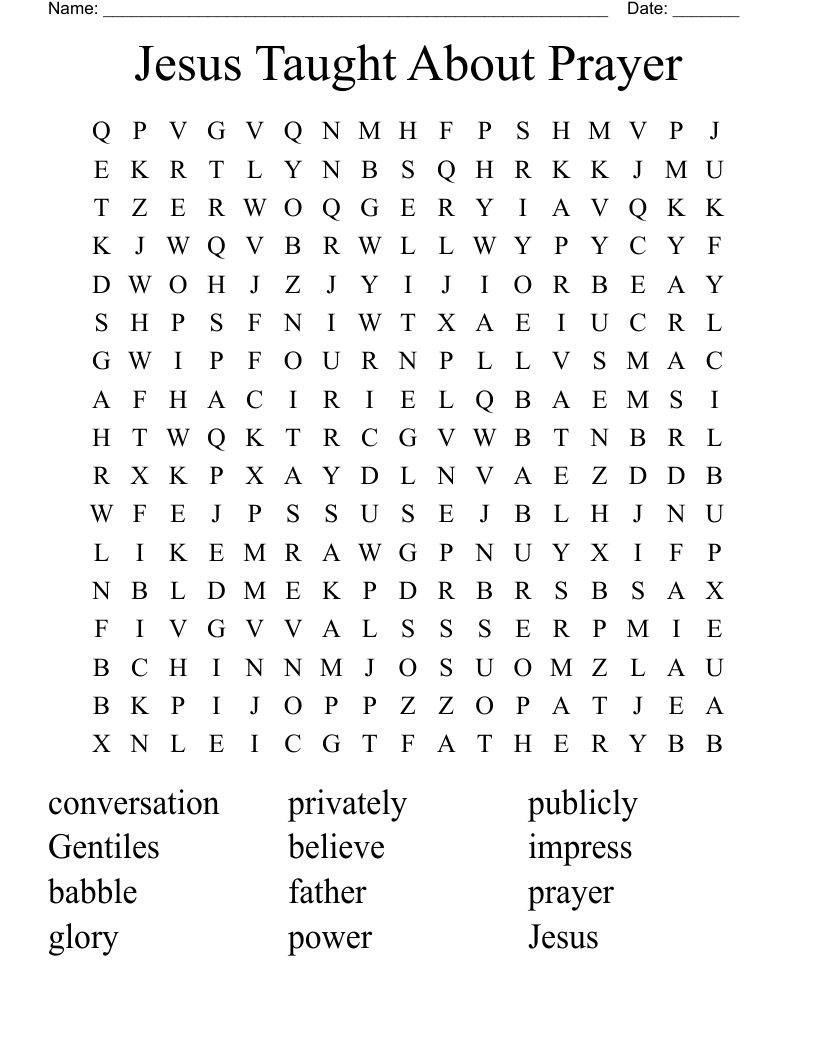 Jesus Taught About Prayer Word Search