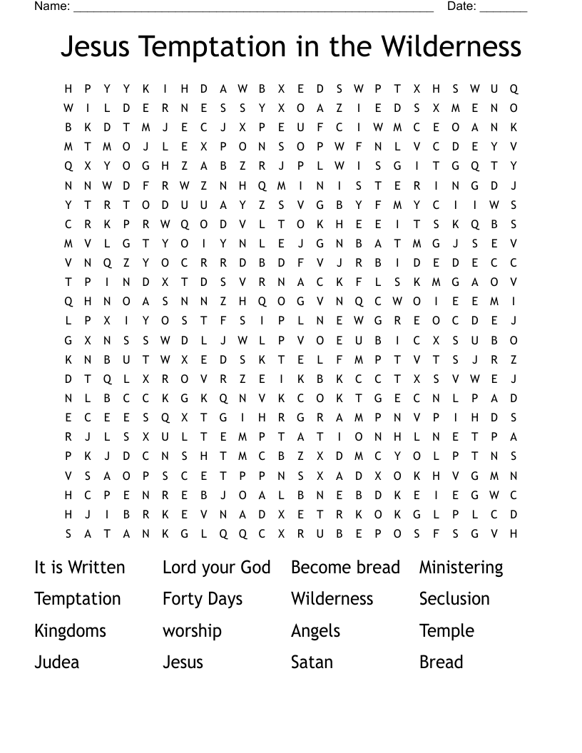 Jesus Temptation in the Wilderness Word Search